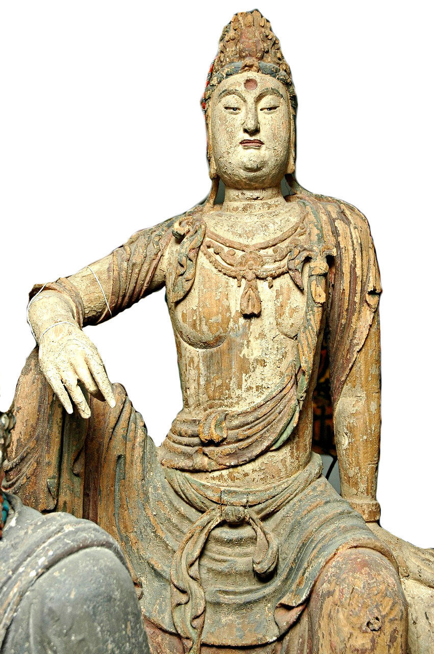 A Chinese Carved Wood Figure of Guanyin Riding an Elephant, Ming Dynasty (1368-1644)