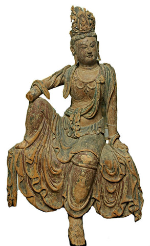 A Chinese Carved Wood Figure of Guanyin, Ming Dynasty (1368-1644)