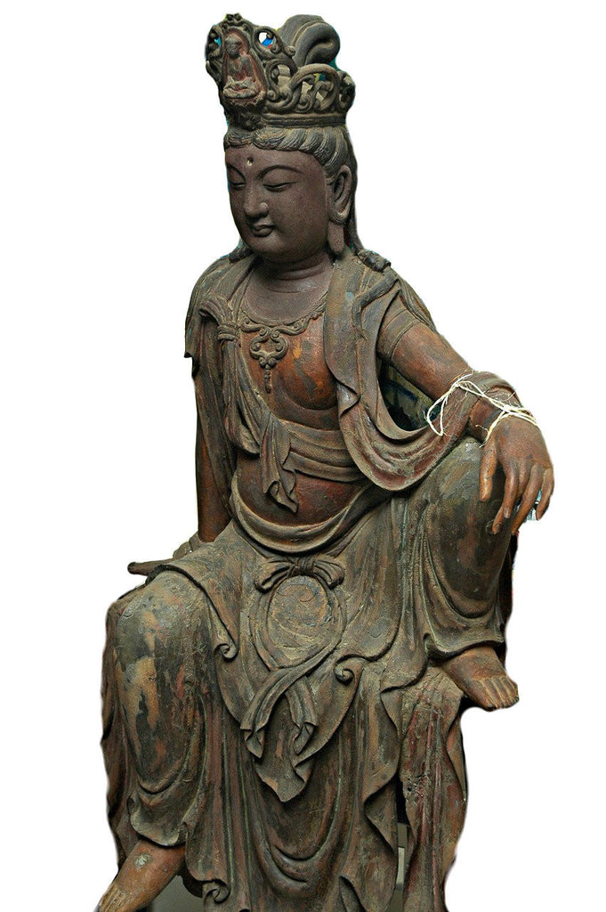 A Chinese Carved Wood Figure of Guanyin, Late Ming/Early Qing Dynasty