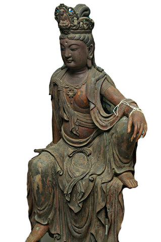 A Chinese Carved Wood Figure of Guanyin, Late Ming/Early Qing Dynasty