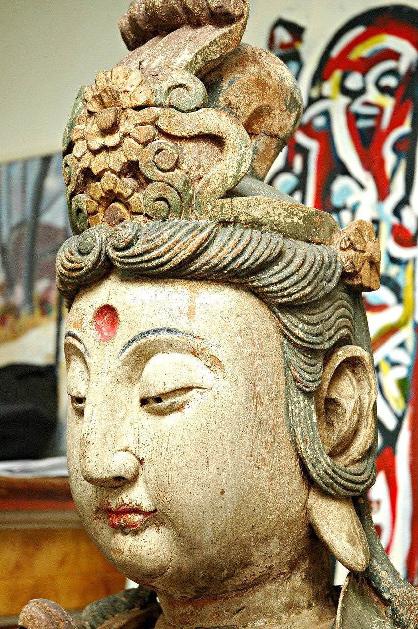 A Chinese Carved Wood Figure of Guanyin, Ming Dynasty (1368-1644)