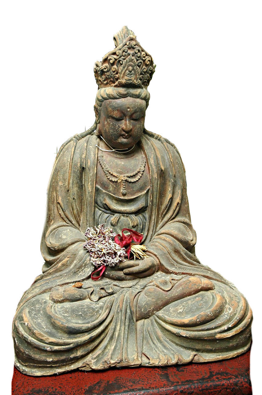 A Chinese Carved Wood Figure of Guanyin, Late Yuan/Early Ming Dynasty