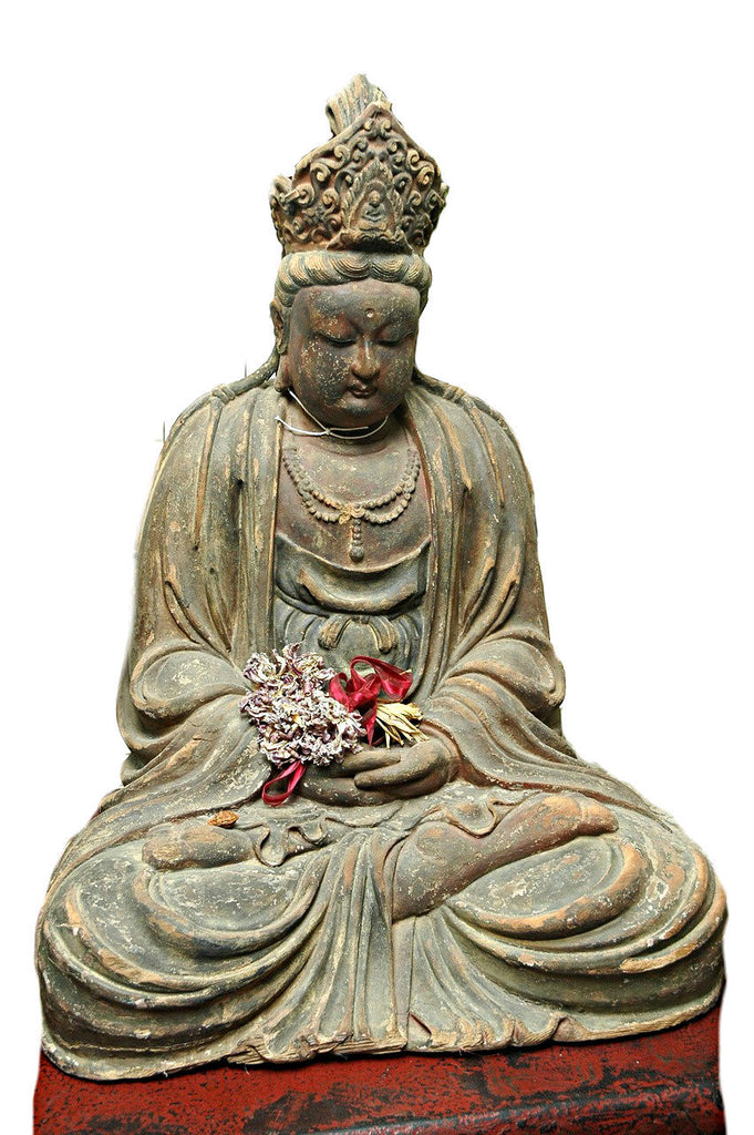 A Chinese Carved Wood Figure of Guanyin, Late Yuan/Early Ming Dynasty