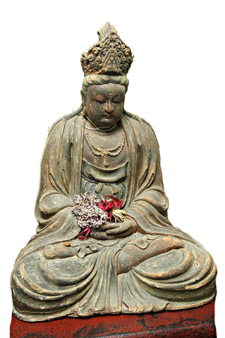 A Chinese Carved Wood Figure of Guanyin, Late Yuan/Early Ming Dynasty