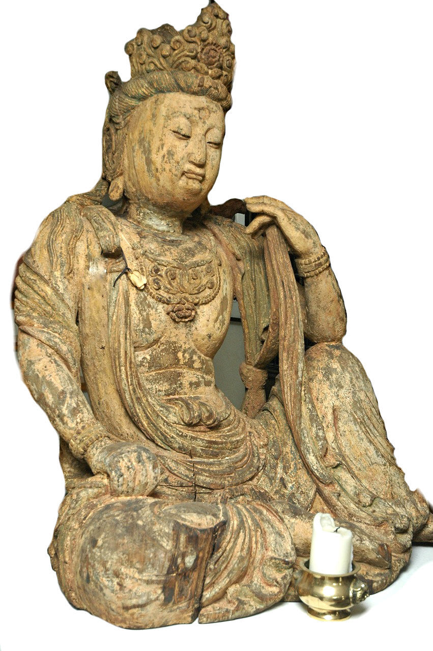A Chinese Carved Wood Figure of Guanyin, Ming Dynasty (1368-1644)