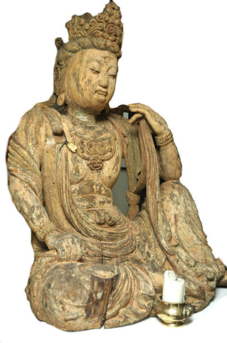 A Chinese Carved Wood Figure of Guanyin, Ming Dynasty (1368-1644)
