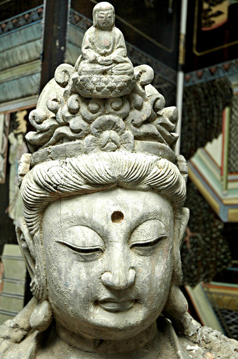 A Chinese Carved Wood Figure of Guanyin, Ming Dynasty (1368-1644); Cheng Hua (1455-1487)