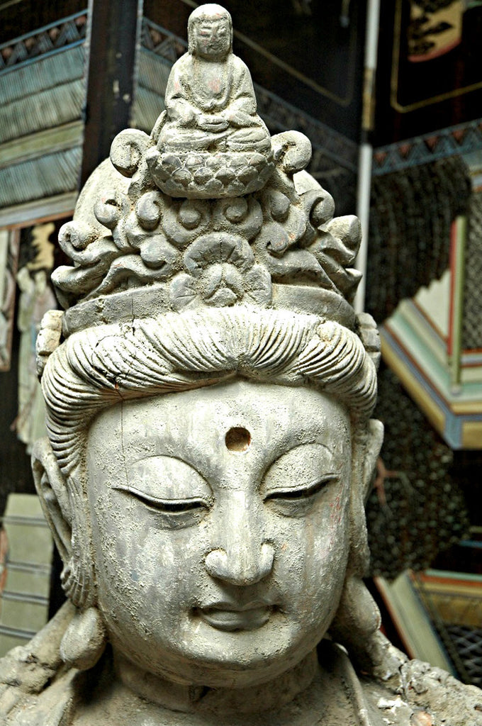 A Chinese Carved Wood Figure of Guanyin, Ming Dynasty (1368-1644); Cheng Hua (1455-1487)