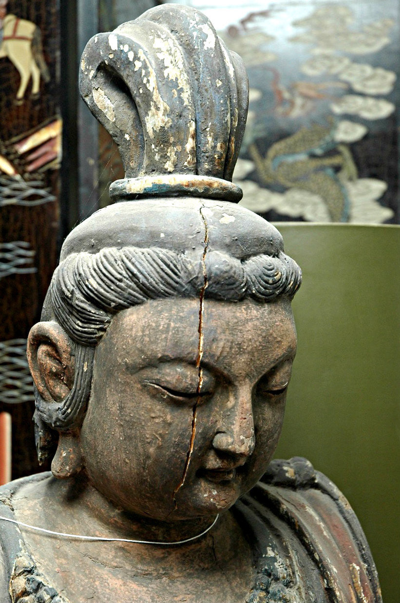 A Chinese Carved Wood Figure of Guanyin , Late Ming Dynasty