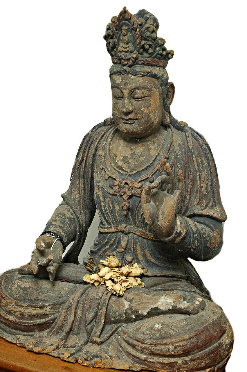 A Chinese Carved Wood Figure of Guanyin, Ming Dynasty (1368-1644)