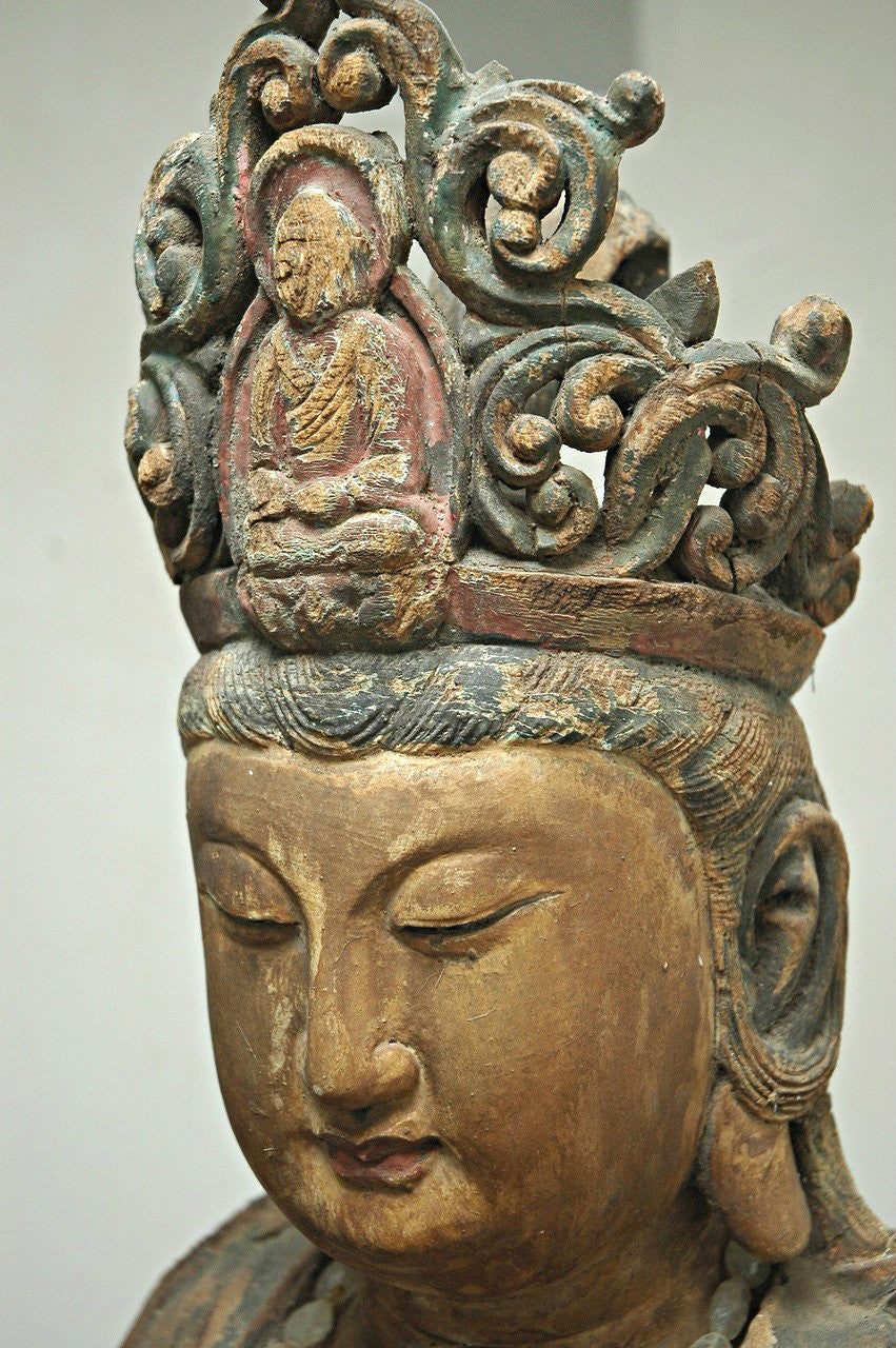 A Chinese Carved Wood Figure of Guanyin Riding an Elephant , Late Ming Dynasty (1368-1644)