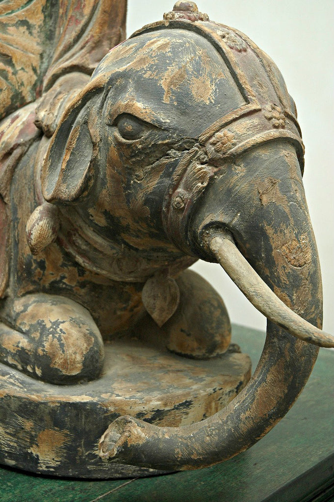 A Chinese Carved Wood Figure of Guanyin Riding an Elephant , Late Ming Dynasty (1368-1644)