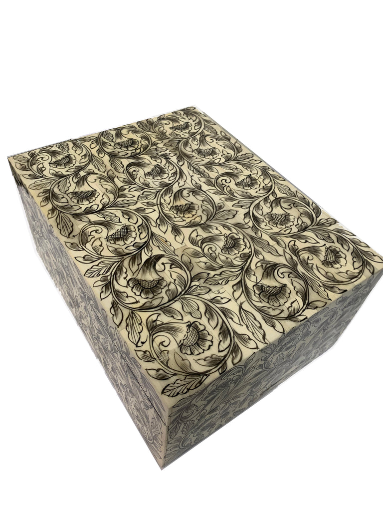 Bone Inlay Box with Foliated Scroll