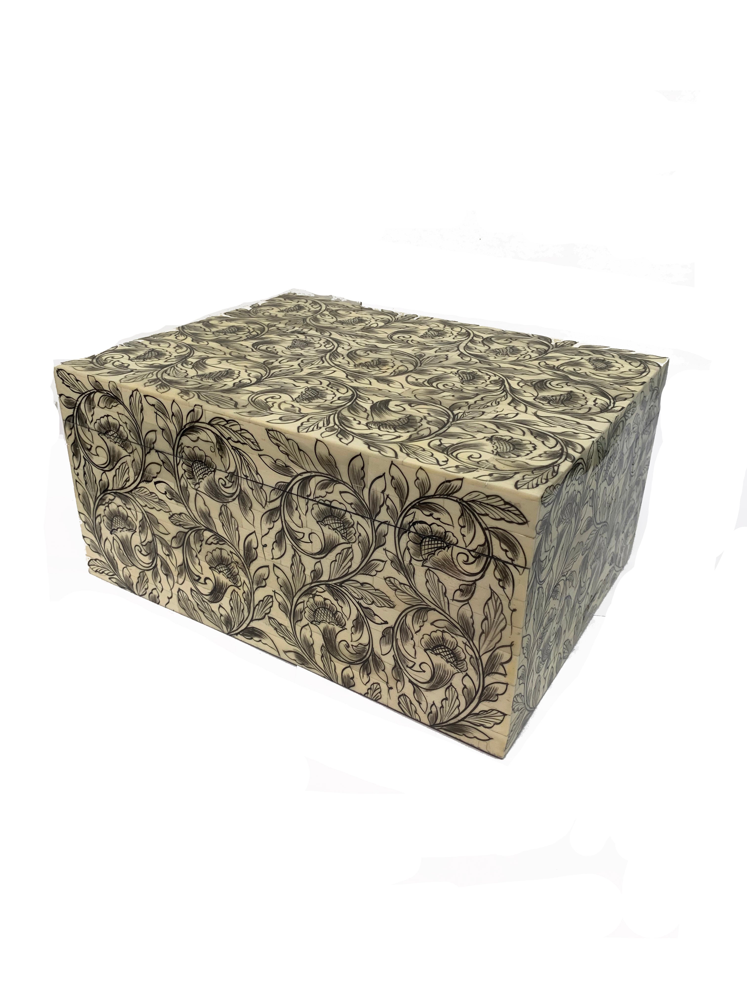 Bone Inlay Box with Foliated Scroll