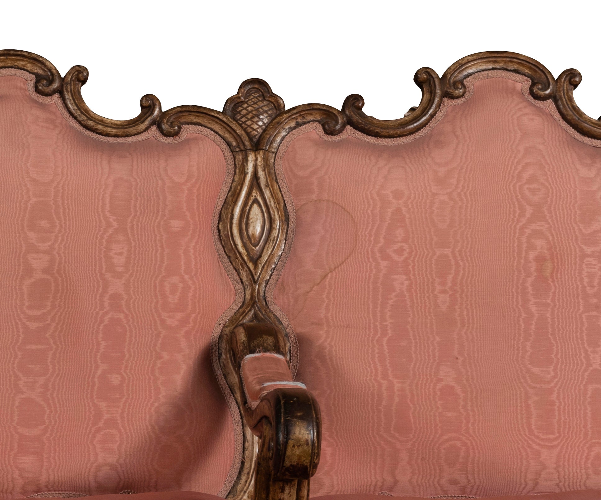 A Late 17th Century  Italian Walnut Three Seat Divano Upholstered in Pink Silk