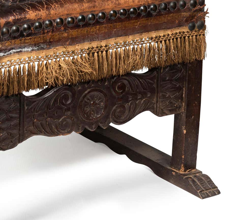 An 18th Century Italian Walnut Leather Upholstered and Studded Cardinals Chair