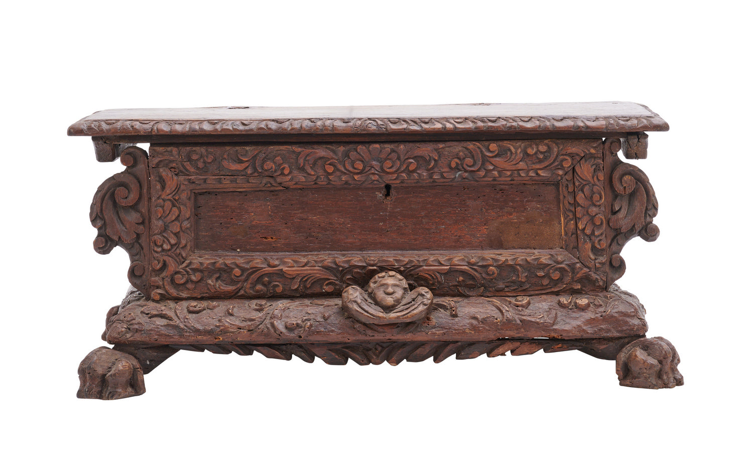 A Late 17th Early 18th Century Italian Caved Oak and Pine Chest