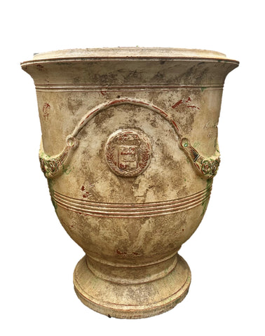 "La Madeline" Glazed Terracotta Anduze Pot with Swags in Patine