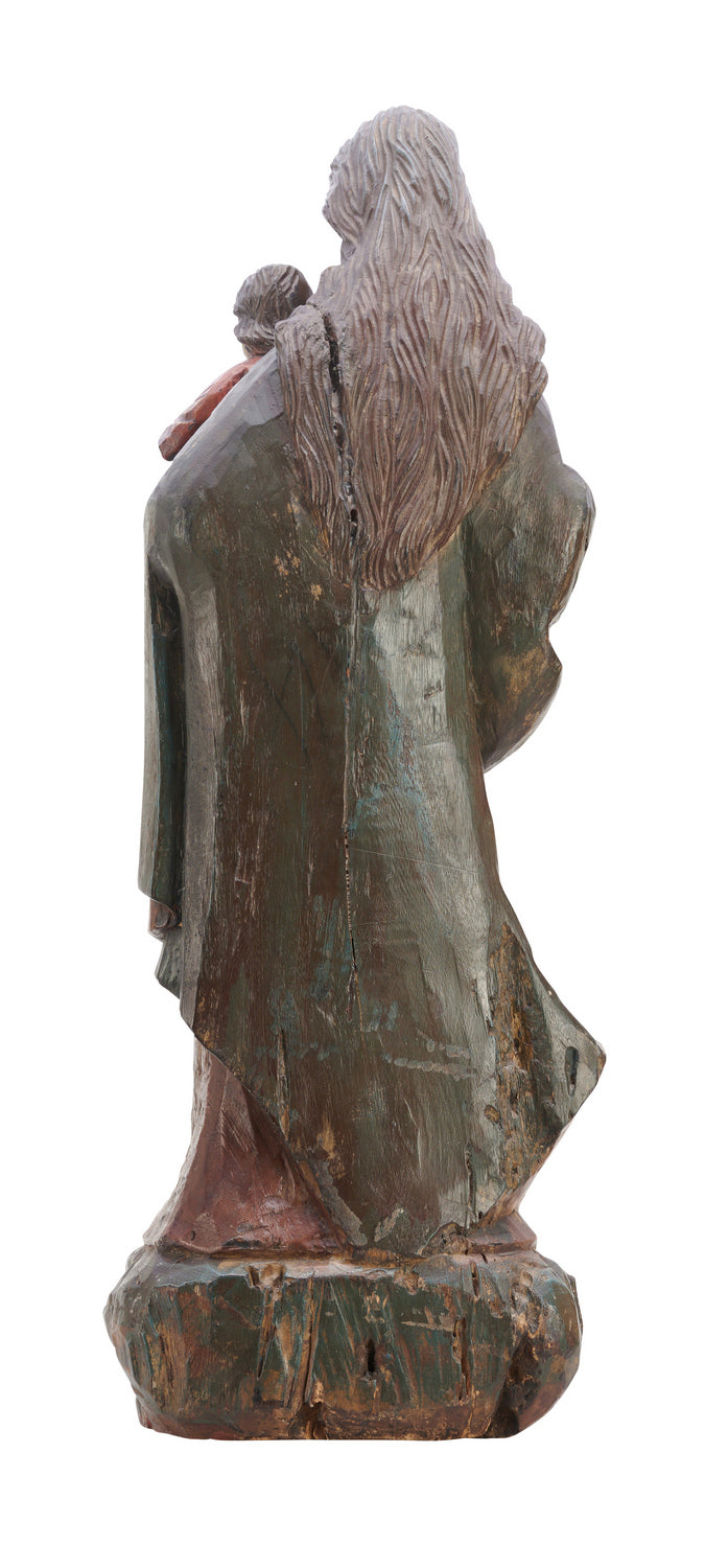A Carved Walnut and Polychrome Painted figure of the Virgin and Christ, 18th Century.