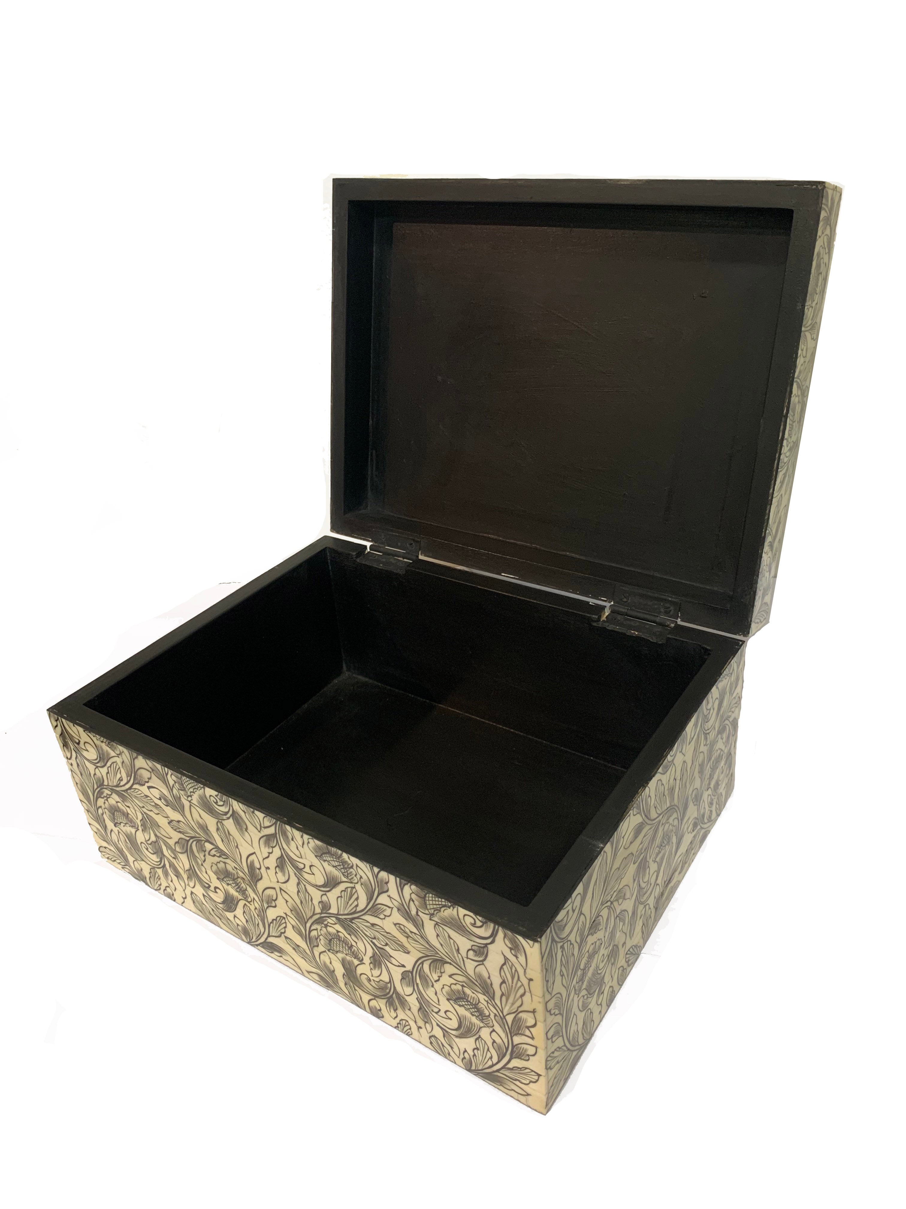Bone Inlay Box with Foliated Scroll