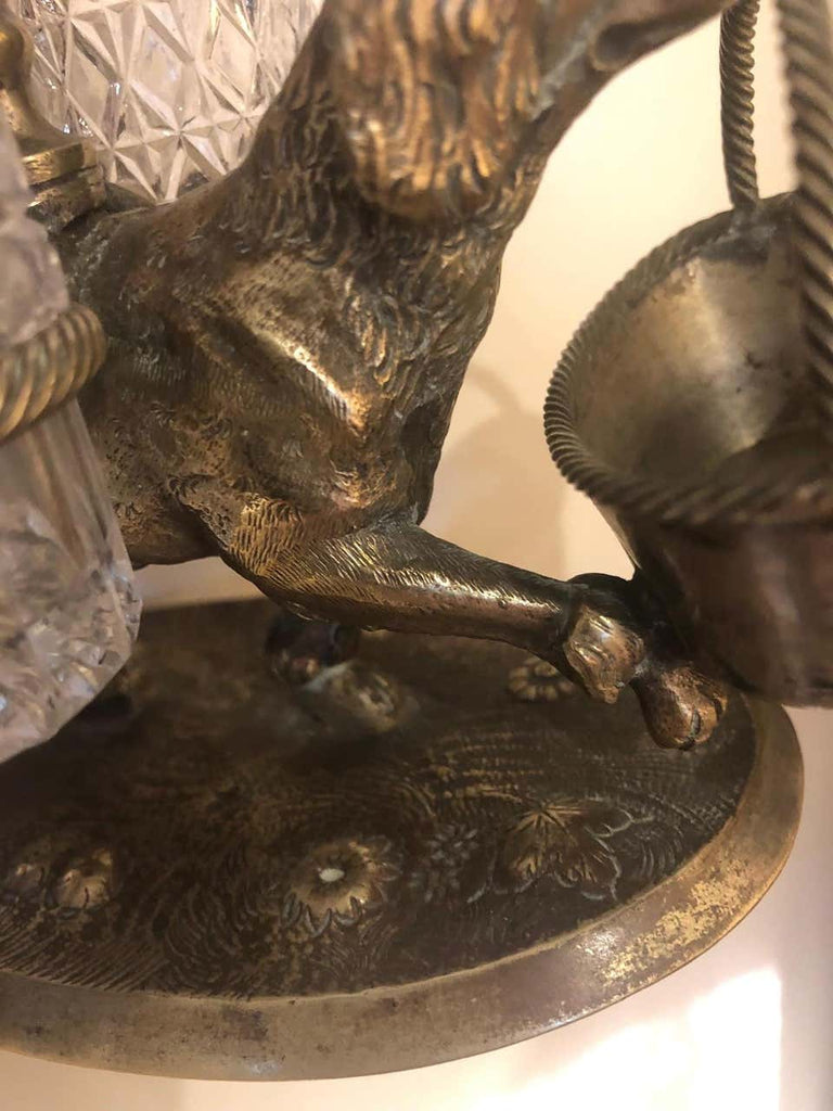 A Late 19th Century Scottish Victorian Silver Plate Retriever Double Cruet Set