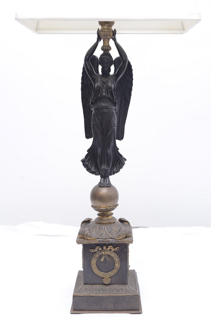 A Pair of French 19th Century Empire Style Figural Lamps Depicting the Winged Victory