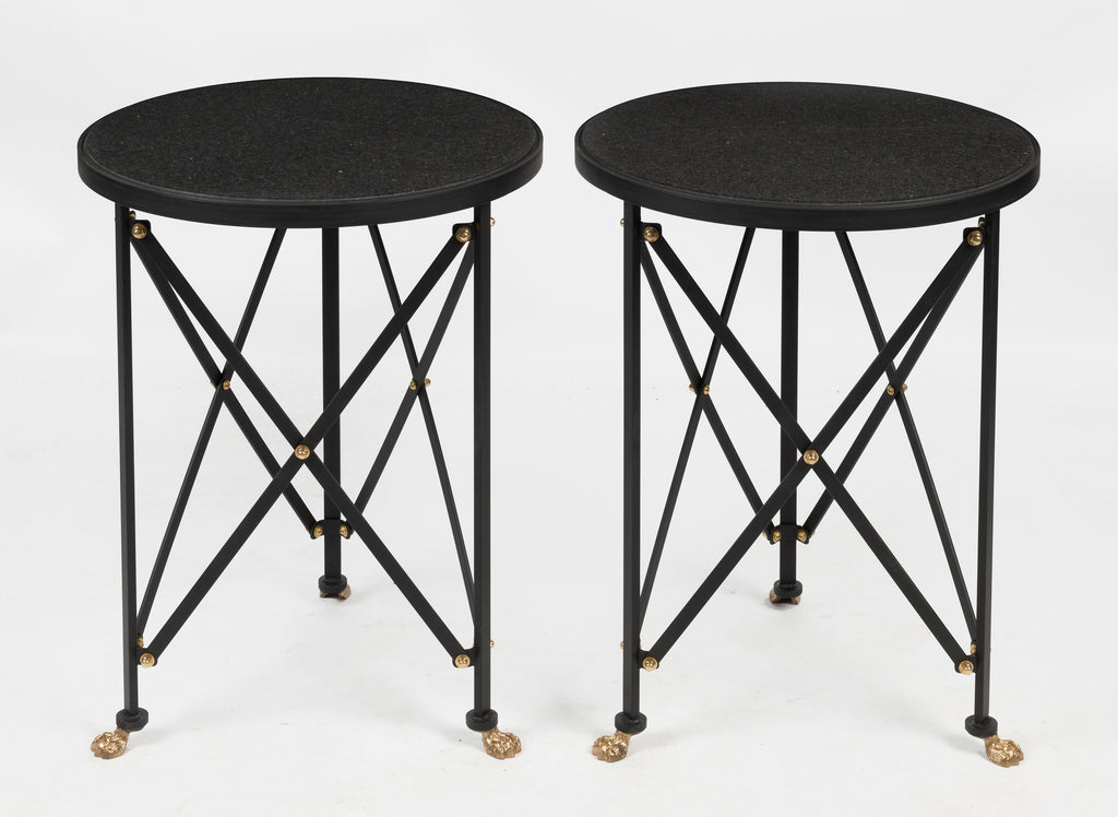A Pair of Reproduction Empire Style Black Granite Top Gueridons