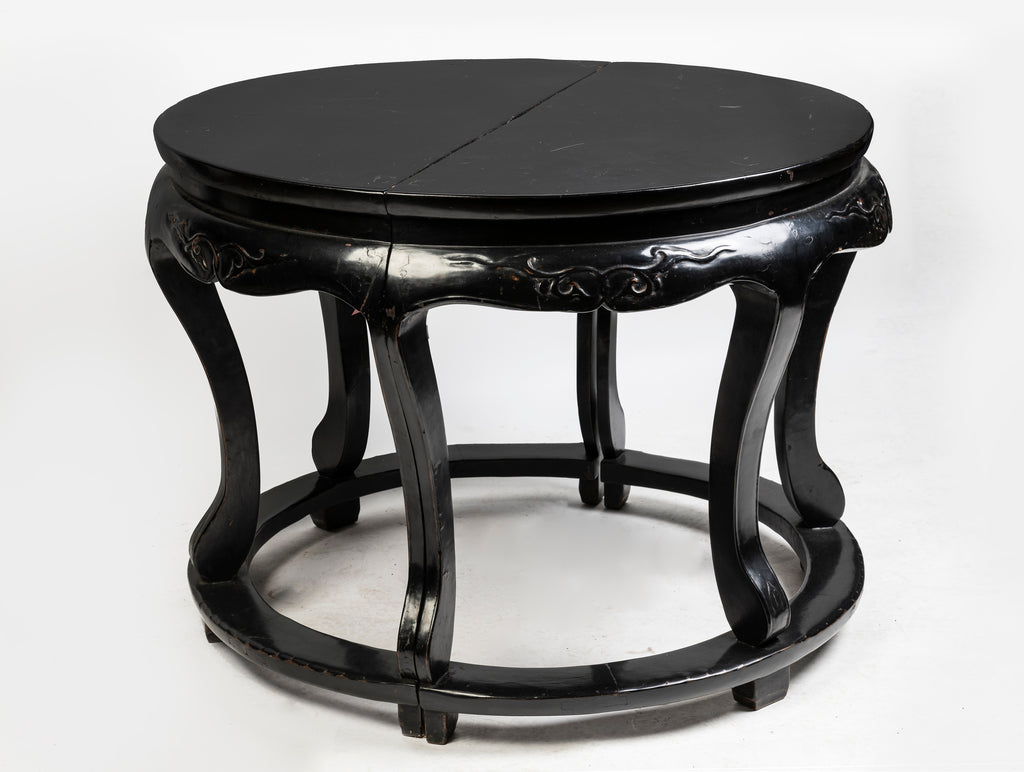 A Black Ebonised Table comprising of Two Demi Lune Consoles, 19th Century Qing Dynasty