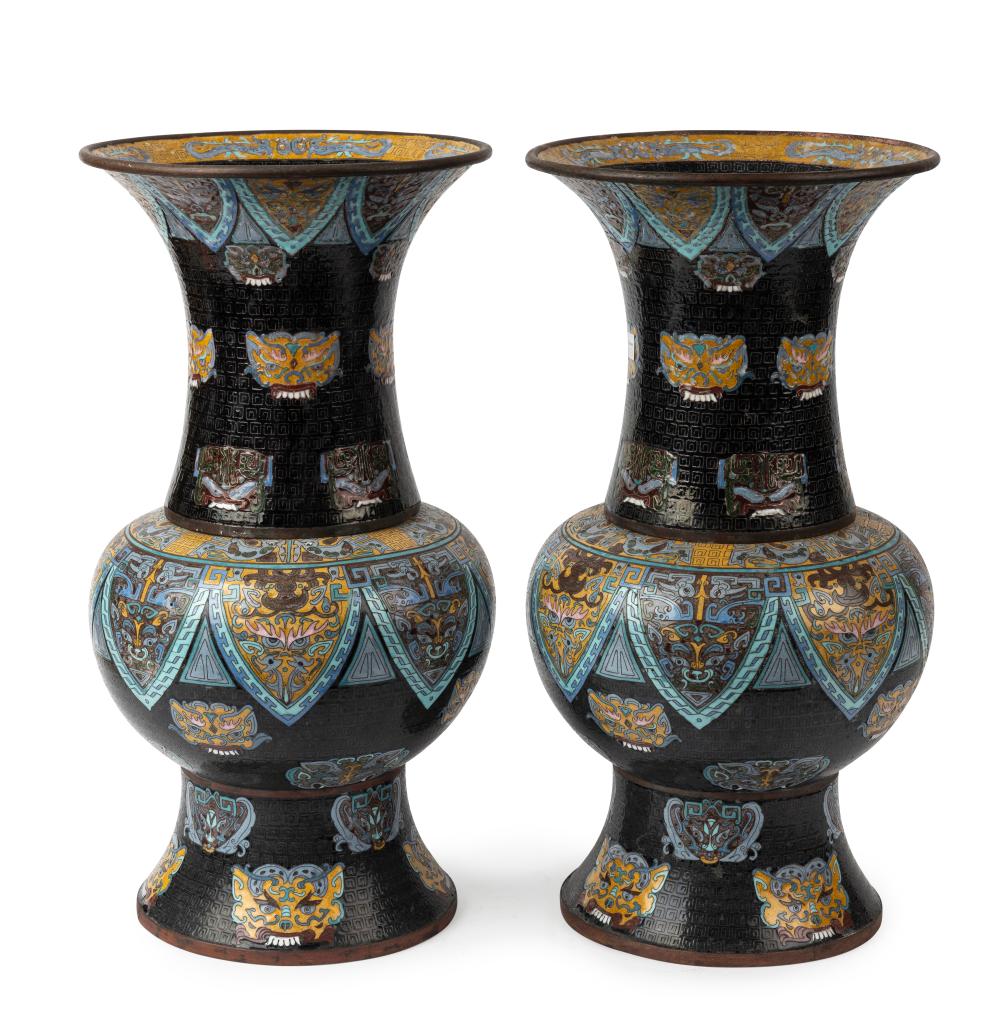 A Pair of Antique Cloisonne Baluster Vases