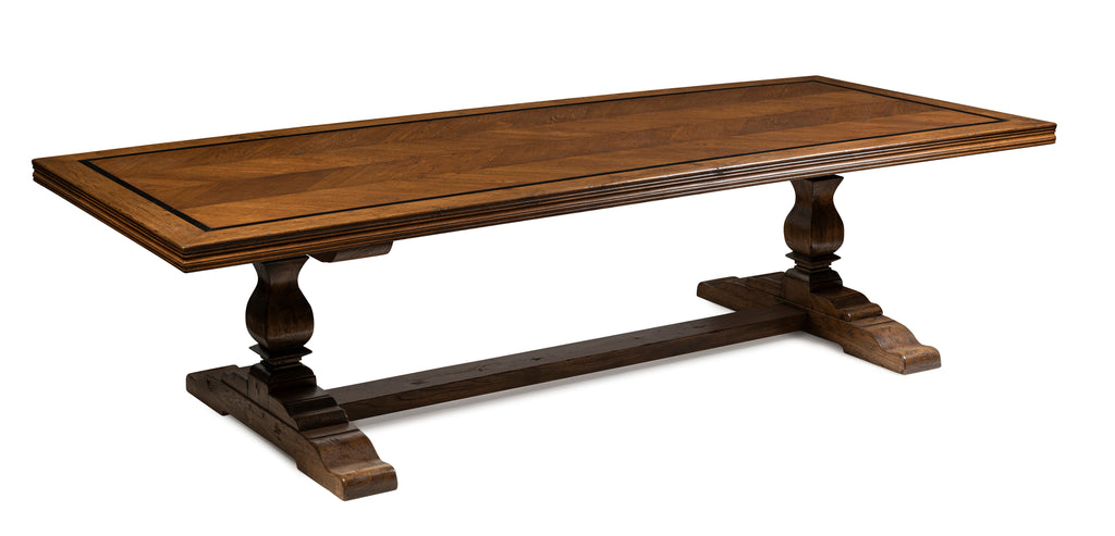 A French Refectory Style Dining Table with Herringbone Top.