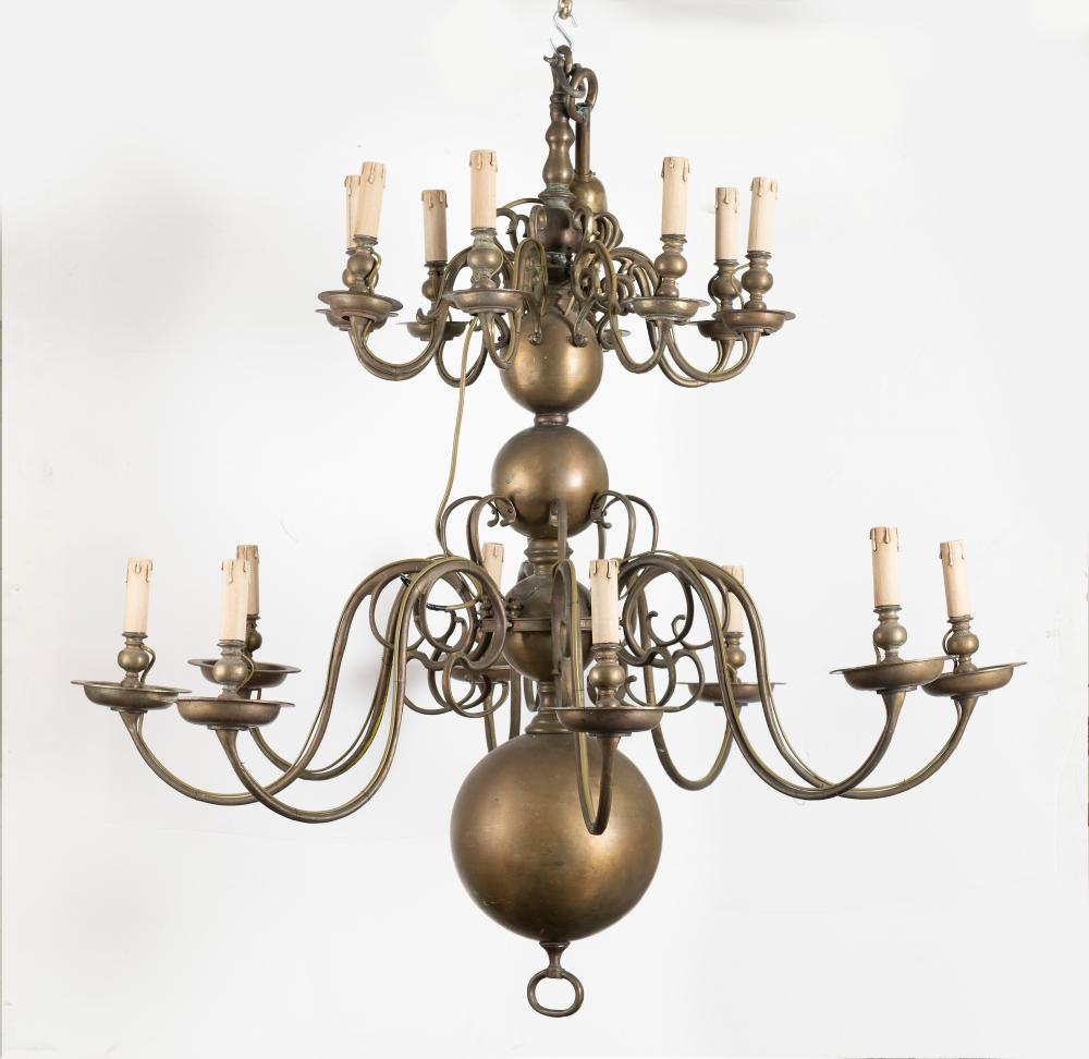 An 18th Century Dutch Brass Two-Tier Chandelier