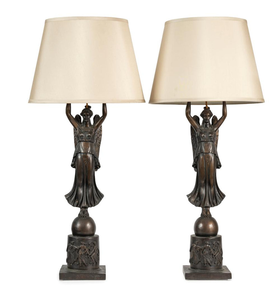 A Pair of Empire Style Cast Bronze Lamps