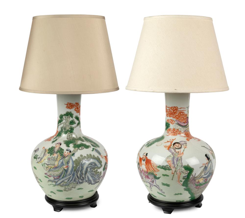 A Pair of early 20th century famille rose Vases as lamps