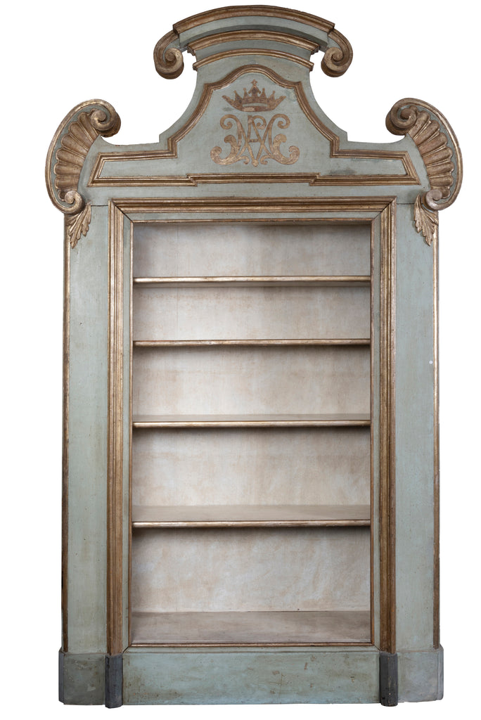 An Impressive 18th Century Italian Baroque Polychrome and Giltwood Open Book Cabinet