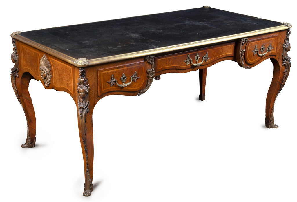 An Italian 19th Century Bureauplat with Black Leather Top