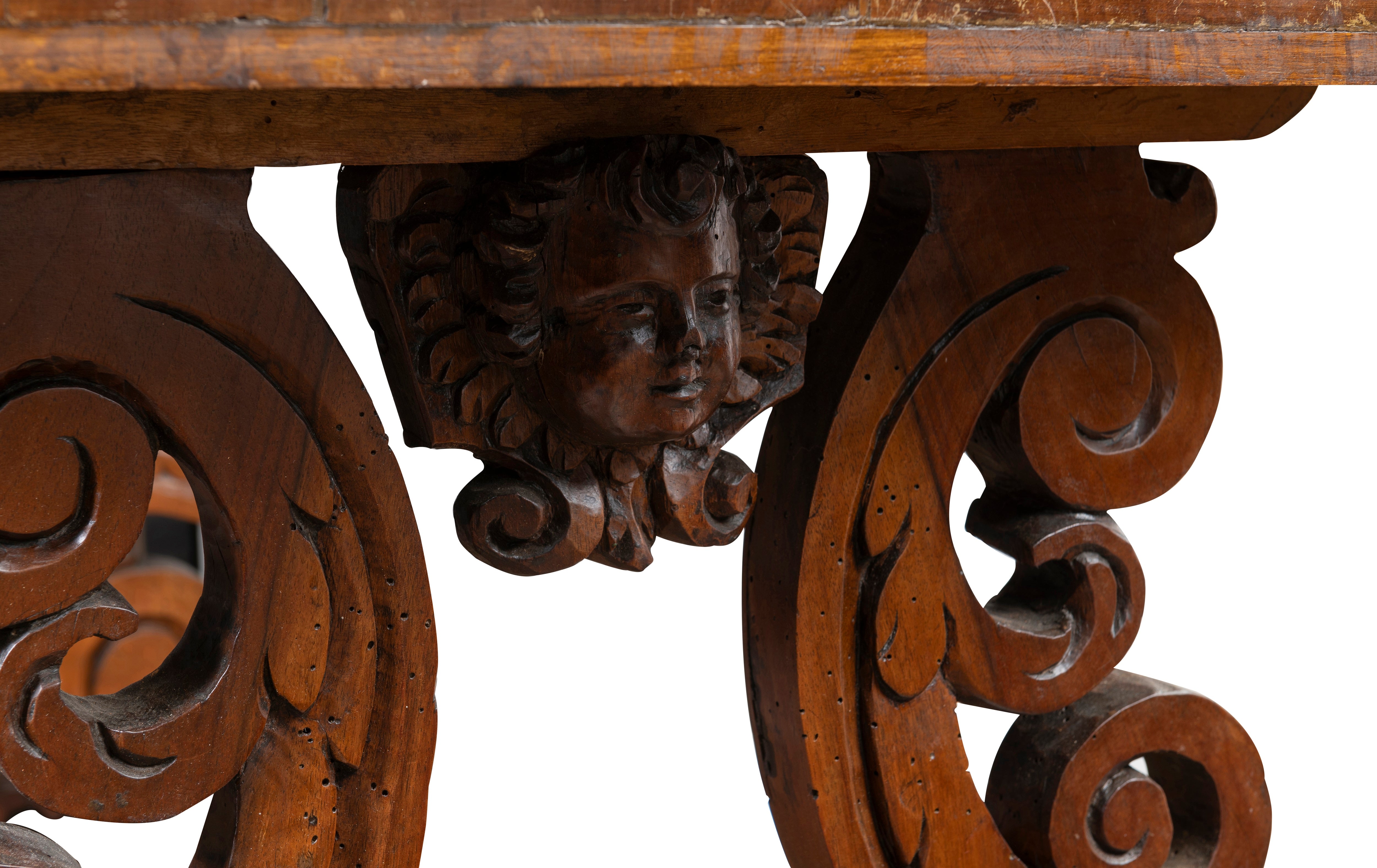 An Italian Walnut Table with Iron Stretcher, Late 18th Century