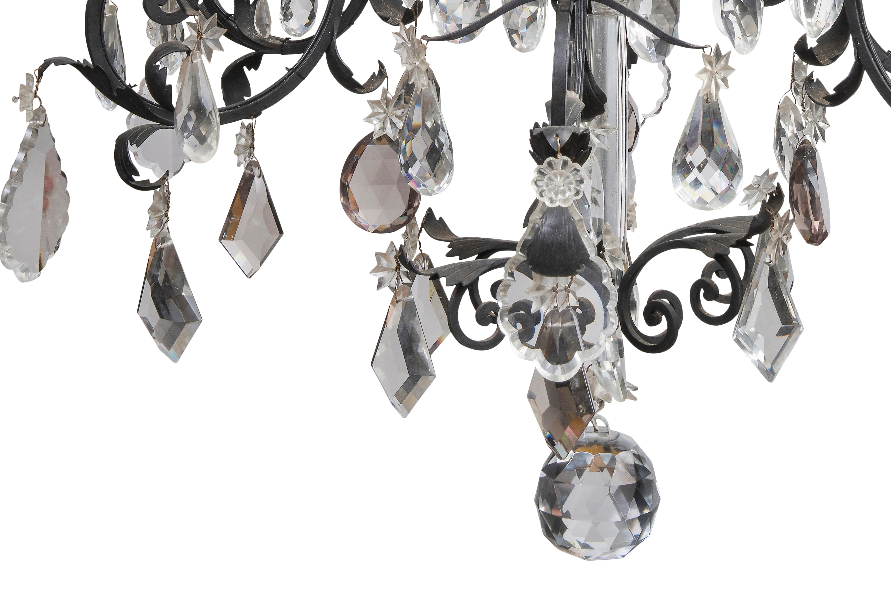 A Pair of Twelve-Light Large Wrought Iron and Crystal Chandeliers