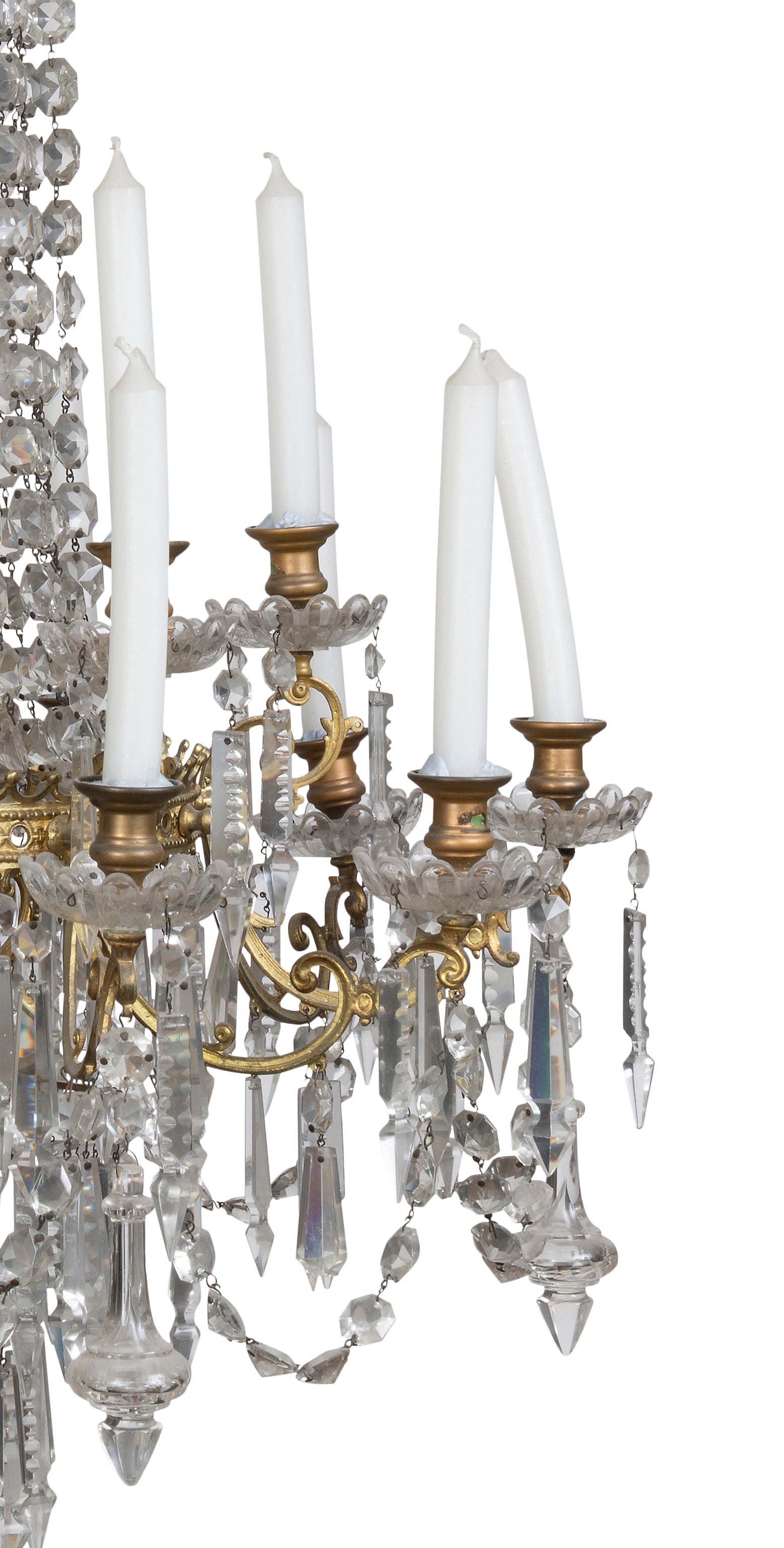 A Regency Style Eighteen-Light Brass and Cut-Glass Chandelier