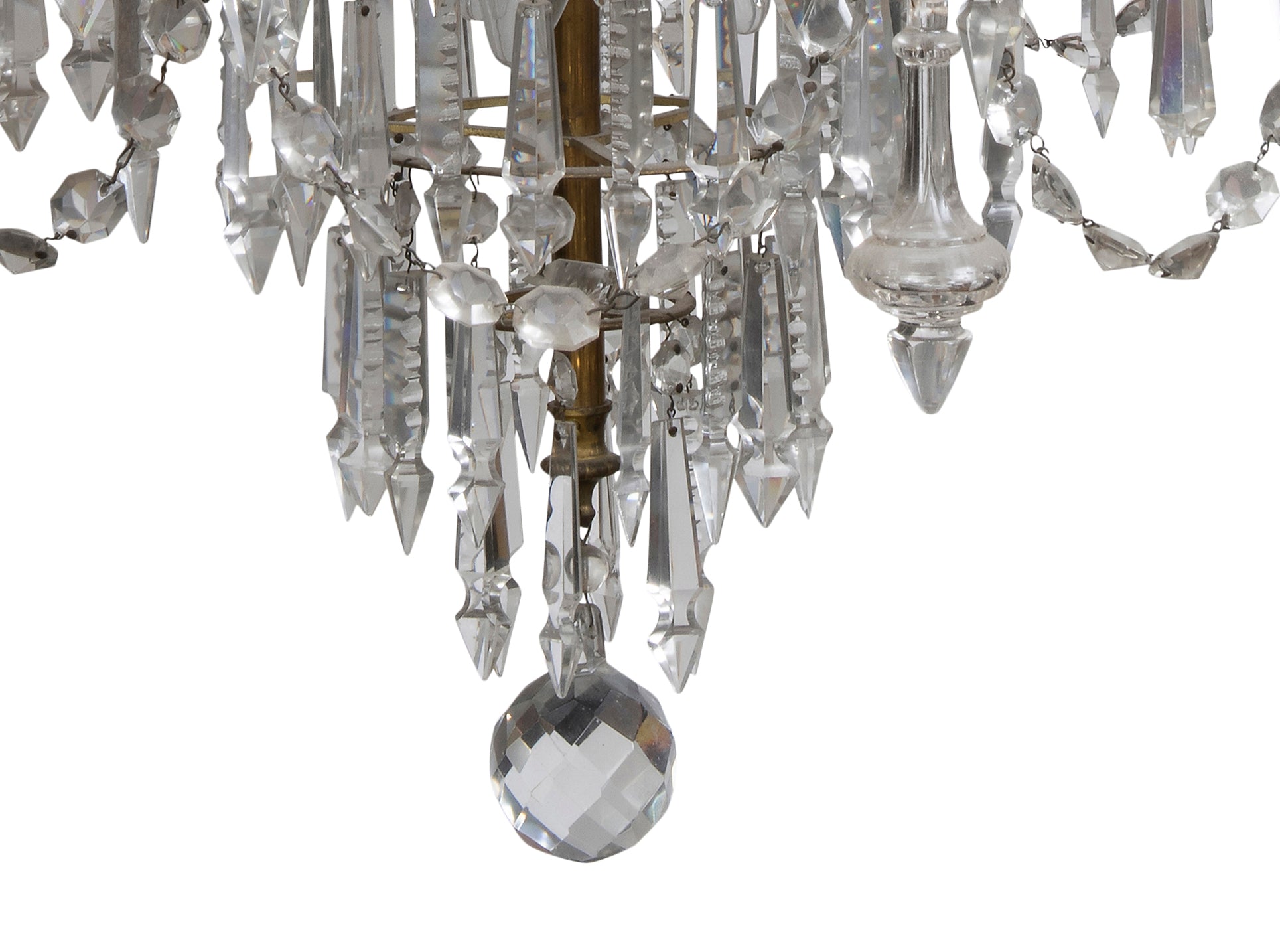 A Regency Style Eighteen-Light Brass and Cut-Glass Chandelier