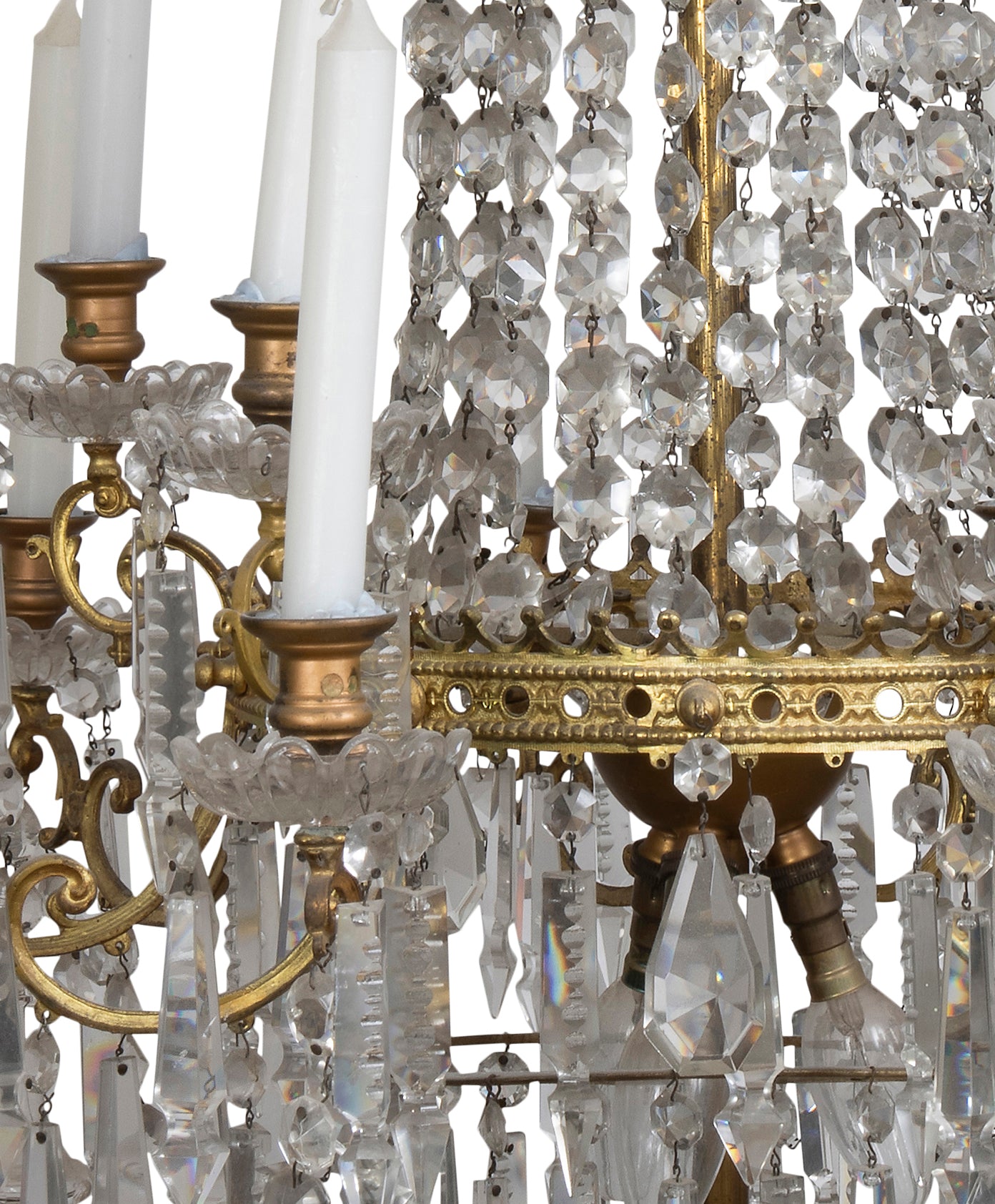 A Regency Style Eighteen-Light Brass and Cut-Glass Chandelier