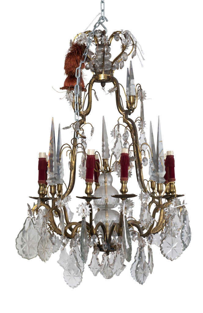 A French Louis XVI Style Cage Chandelier with Glass Spires, 19the Century