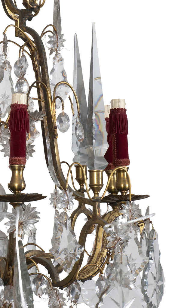 A French Louis XVI Style Cage Chandelier with Glass Spires, 19the Century