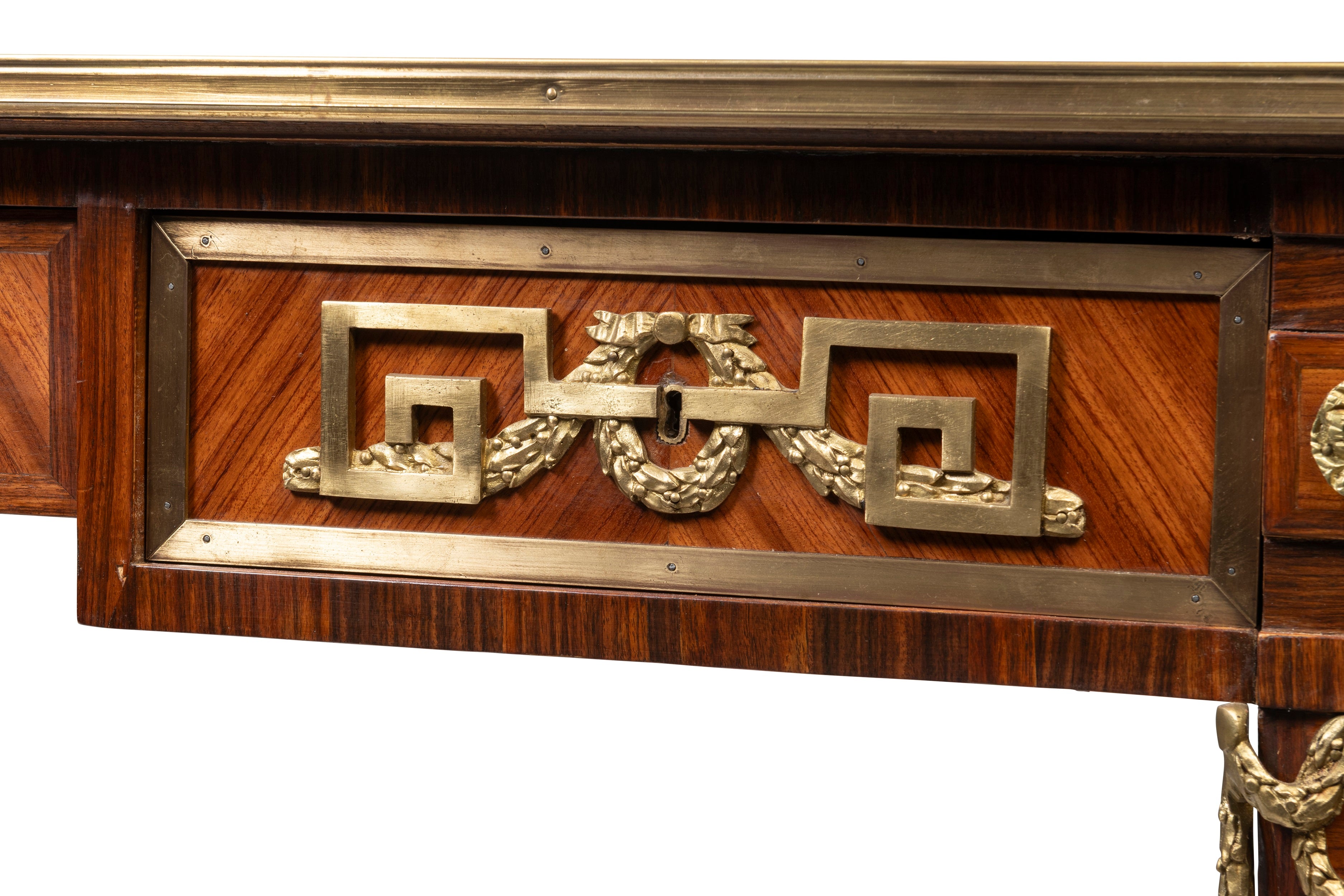 A French Directoire Style Ormolu and Tulipwood Parquetry Bureauplat (GS 300)