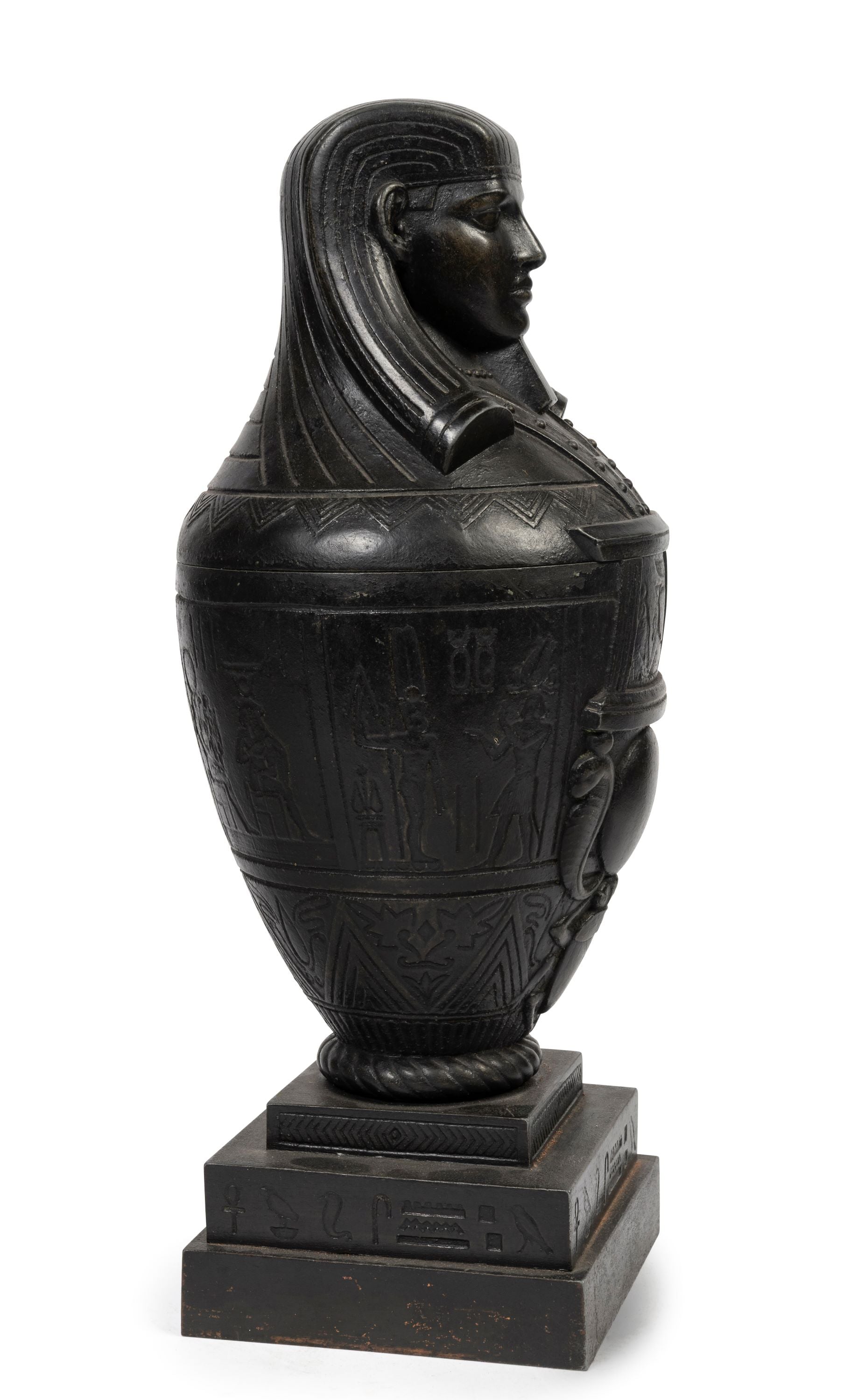 A Bronzed Metal Canopic Jar with Base (GS. 356)
