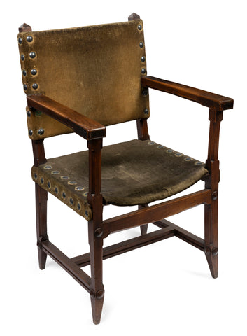 An English 17th Century Studded Green Velvet Friar's Armchair (GS 256)