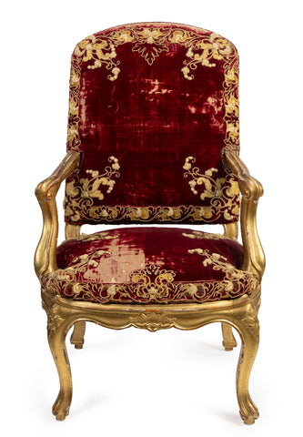 An Antique Italian Giltwood Fauteuil in Red Velvet (GS. 402)