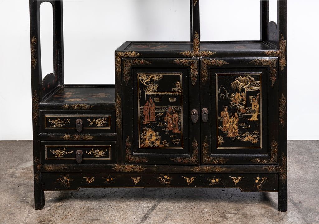 A Pair of Open Form Chinoiserie Book Shelves