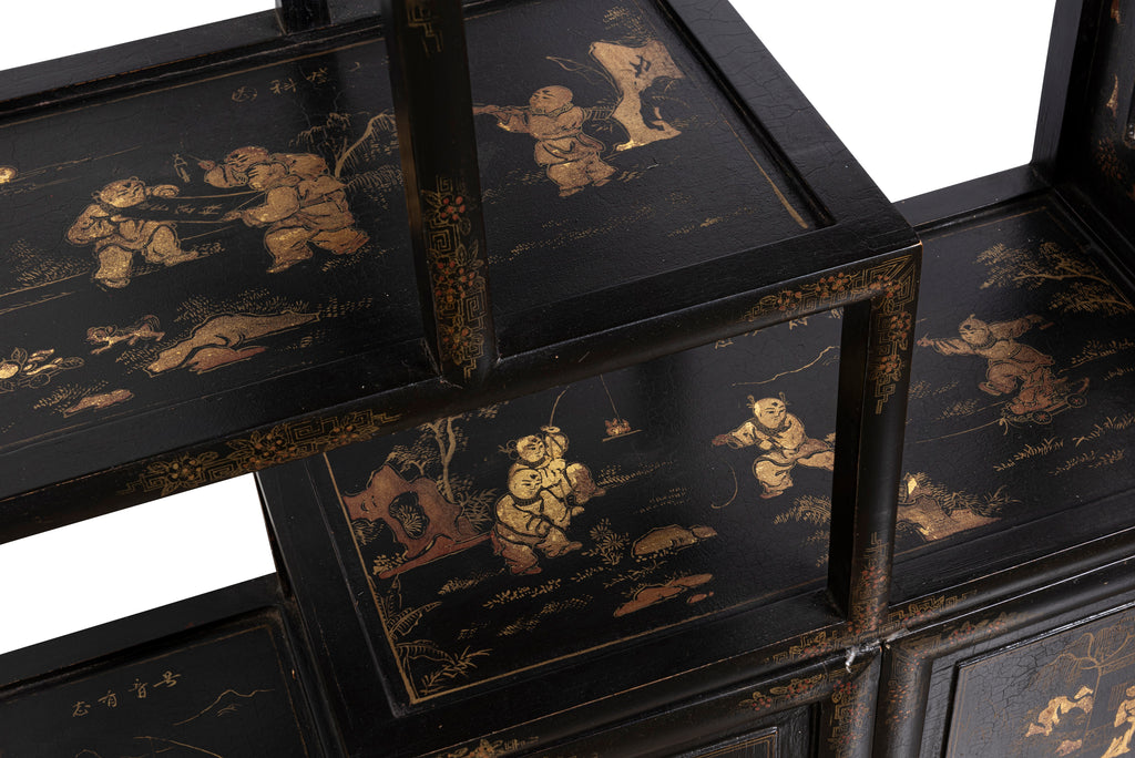 A Pair of Open Form Chinoiserie Book Shelves