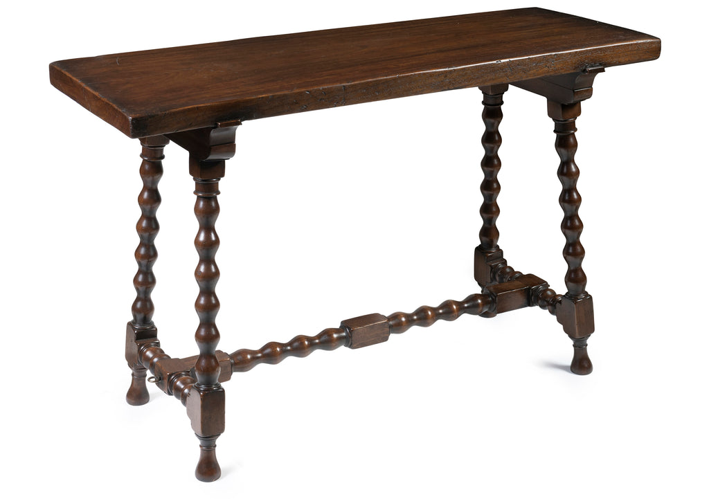 A Spanish Style Carlos II Turned Leg Walnut Console Table