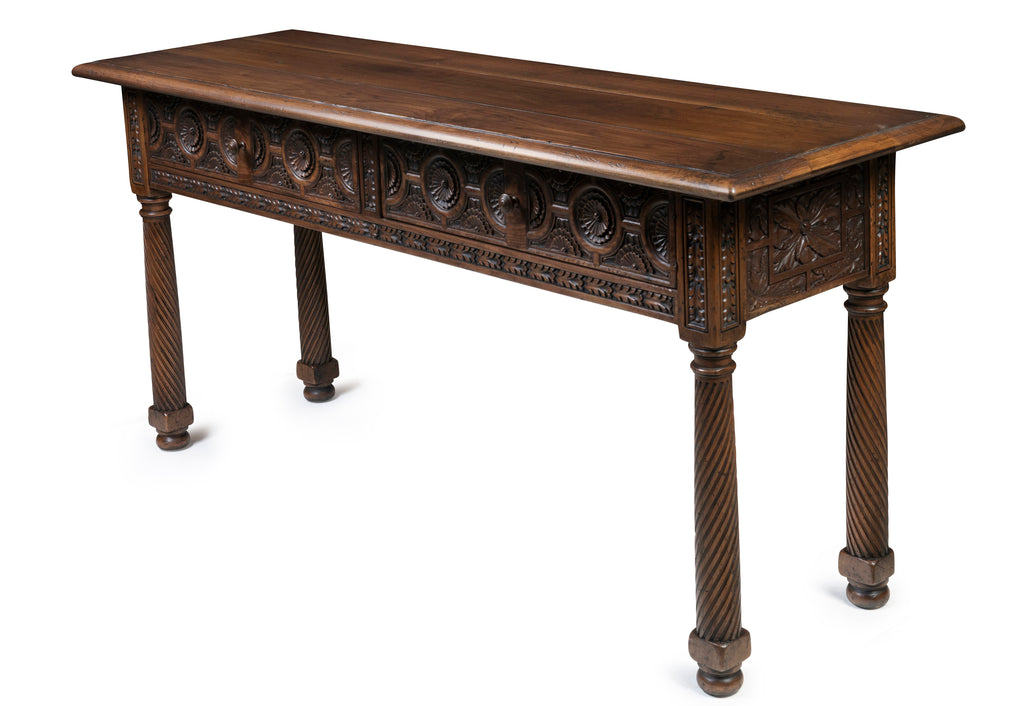 A Walnut Portuguese Style Side Tables with Two Drawers